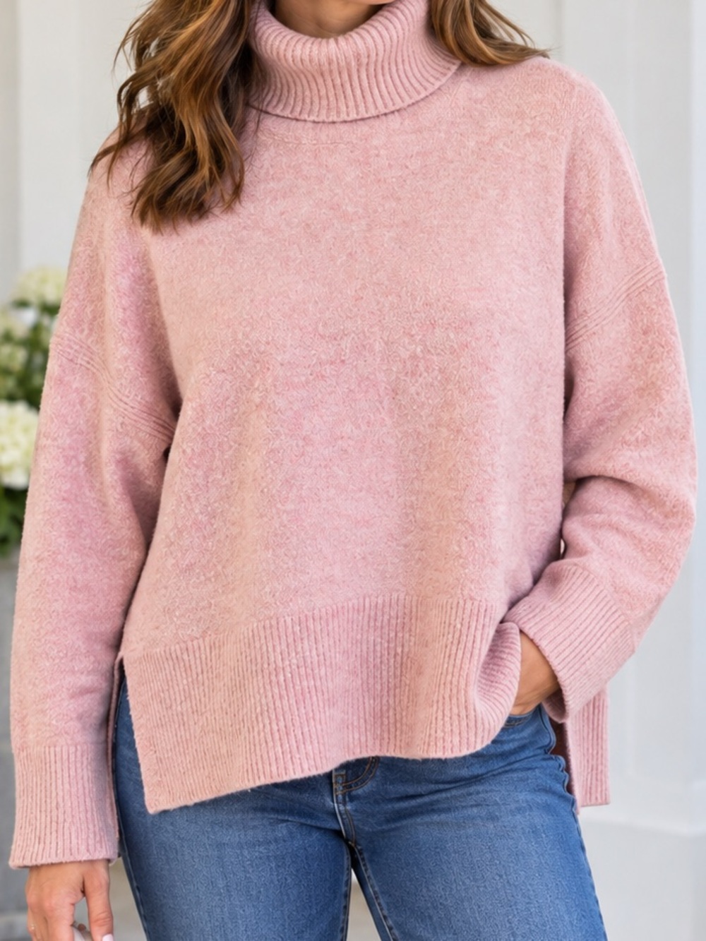 J Crew Pink Turtleneck Sweater Alpaca Merino Wool Blend Relaxed Fit Medium
